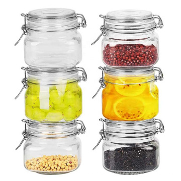 Empty 16oz Square Clear Airtight Glass Canister Mason Jar with clip lid for food storage